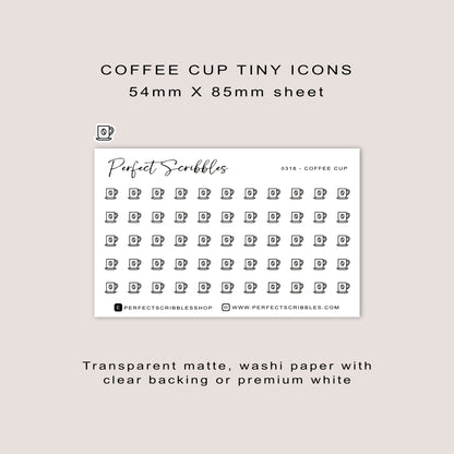 COFFEE CUP tiny icon planner stickers | Minimal | Credit card size sheet
