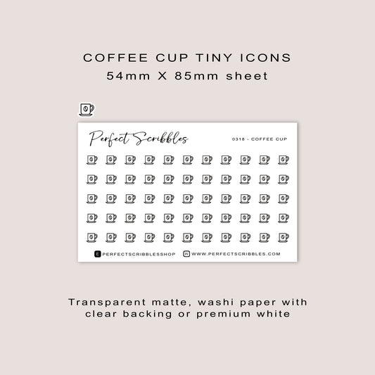 COFFEE CUP tiny icon planner stickers | Minimal | Credit card size sheet