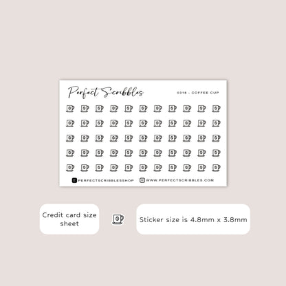COFFEE CUP tiny icon planner stickers | Minimal | Credit card size sheet