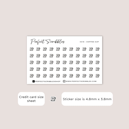 COFFEE CUP tiny icon planner stickers | Minimal | Credit card size sheet
