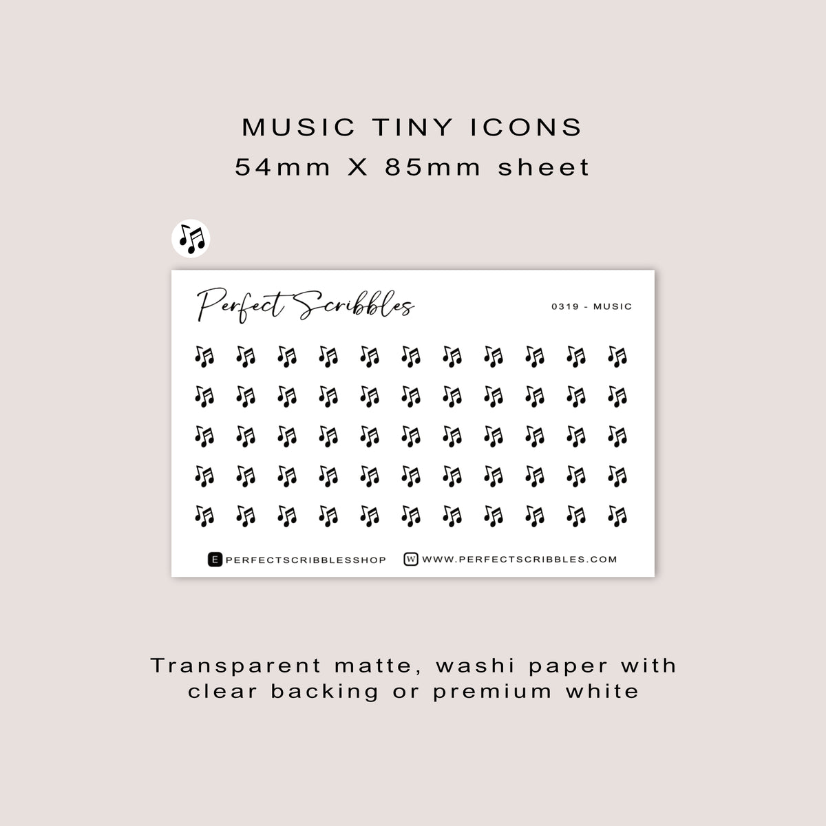 MUSIC tiny icon planner stickers | Minimal | Credit card size sheet