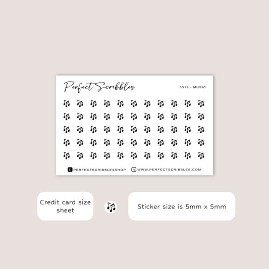 MUSIC tiny icon planner stickers | Minimal | Credit card size sheet