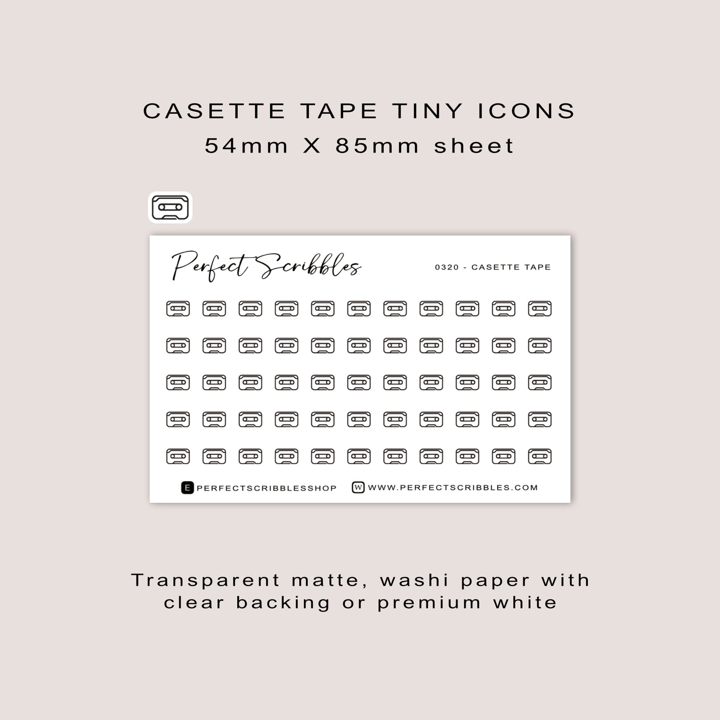 CASETTE TAPE tiny icon planner stickers | Minimal | Credit card size sheet