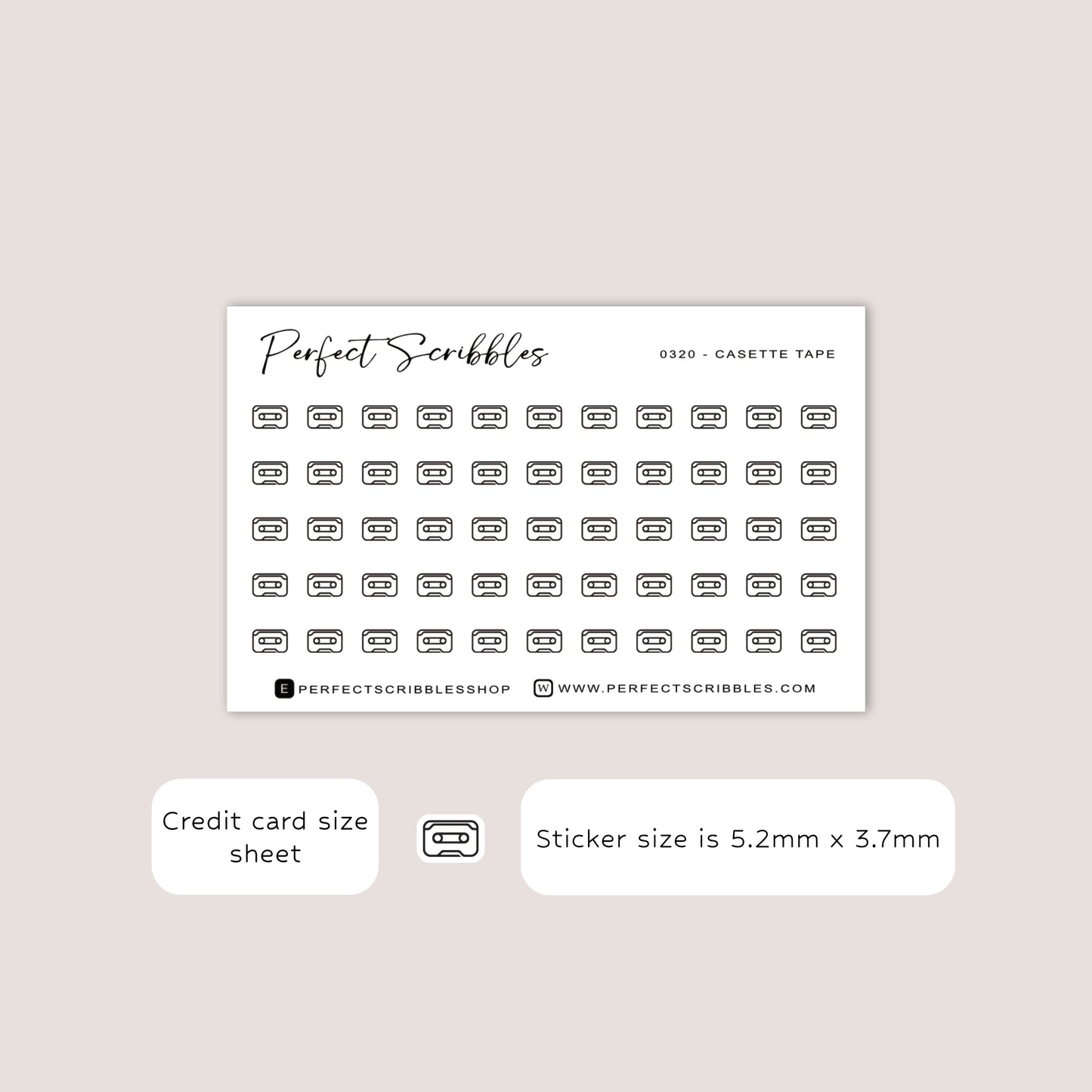 CASETTE TAPE tiny icon planner stickers | Minimal | Credit card size sheet