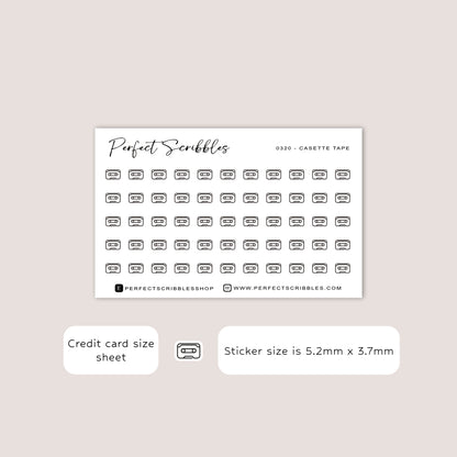 CASETTE TAPE tiny icon planner stickers | Minimal | Credit card size sheet
