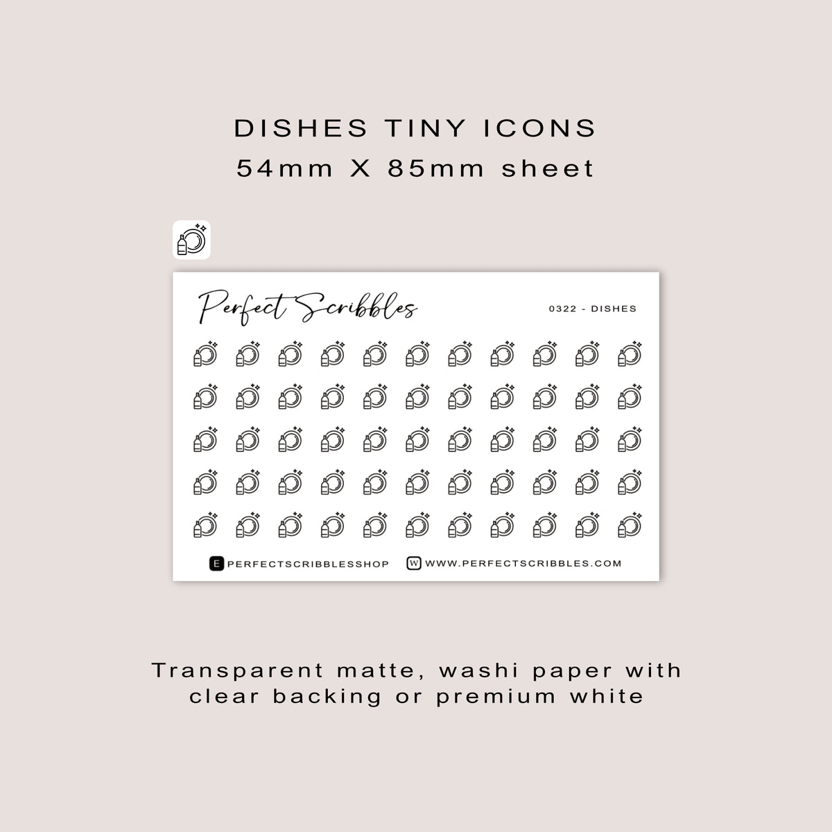 DISHES tiny icon planner stickers | Minimal | Credit card size sheet