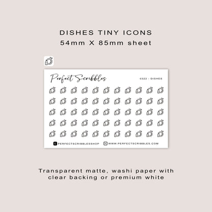 DISHES tiny icon planner stickers | Minimal | Credit card size sheet