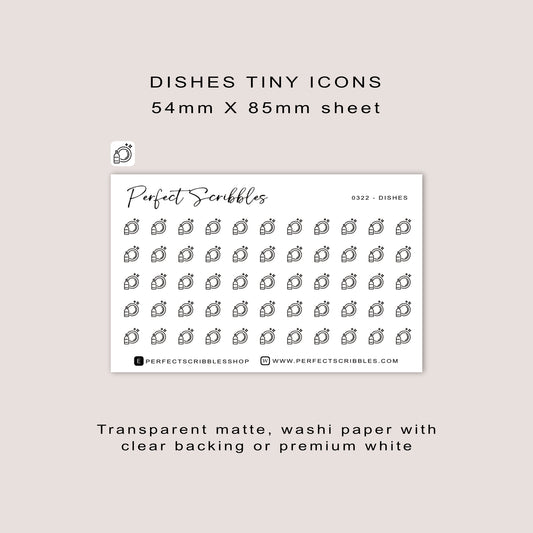 DISHES tiny icon planner stickers | Minimal | Credit card size sheet