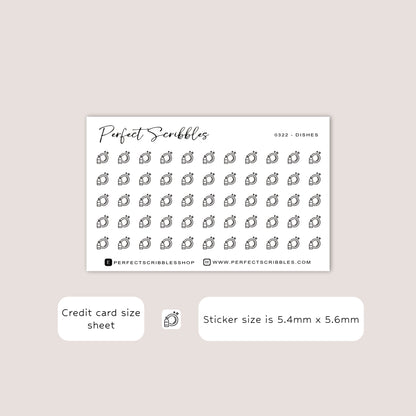 DISHES tiny icon planner stickers | Minimal | Credit card size sheet