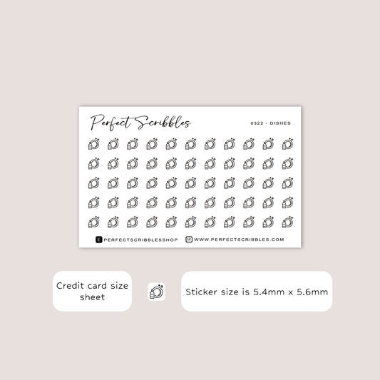 DISHES tiny icon planner stickers | Minimal | Credit card size sheet