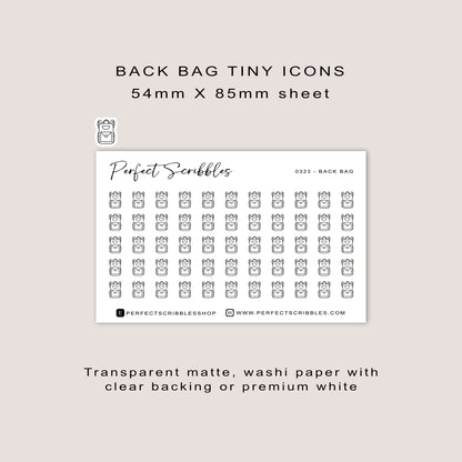 BACK BAG tiny icon planner stickers | Minimal | Credit card size sheet