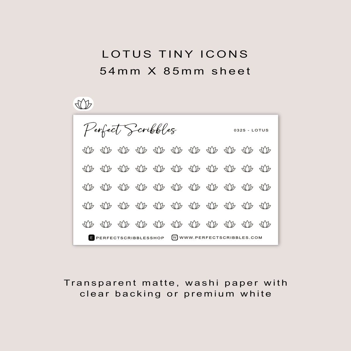 LOTUS tiny icon planner stickers | Minimal | Credit card size sheet