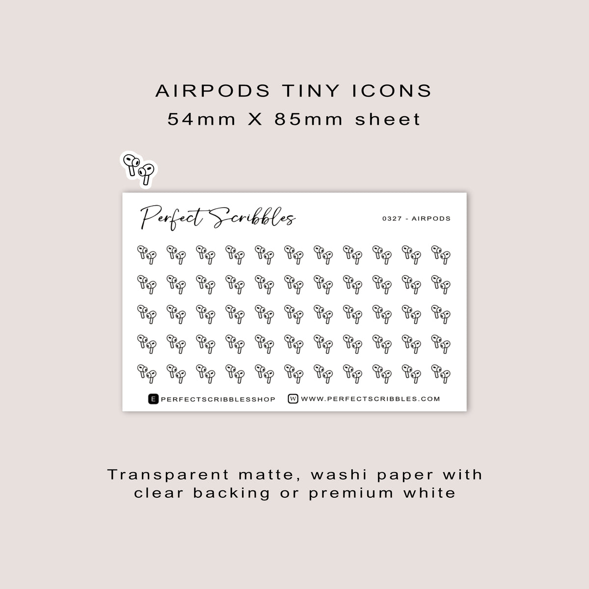 AIRPODS tiny icon planner stickers | Minimal | Credit card size sheet