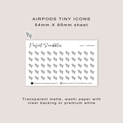 AIRPODS tiny icon planner stickers | Minimal | Credit card size sheet
