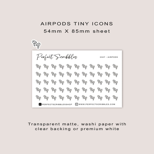 AIRPODS tiny icon planner stickers | Minimal | Credit card size sheet
