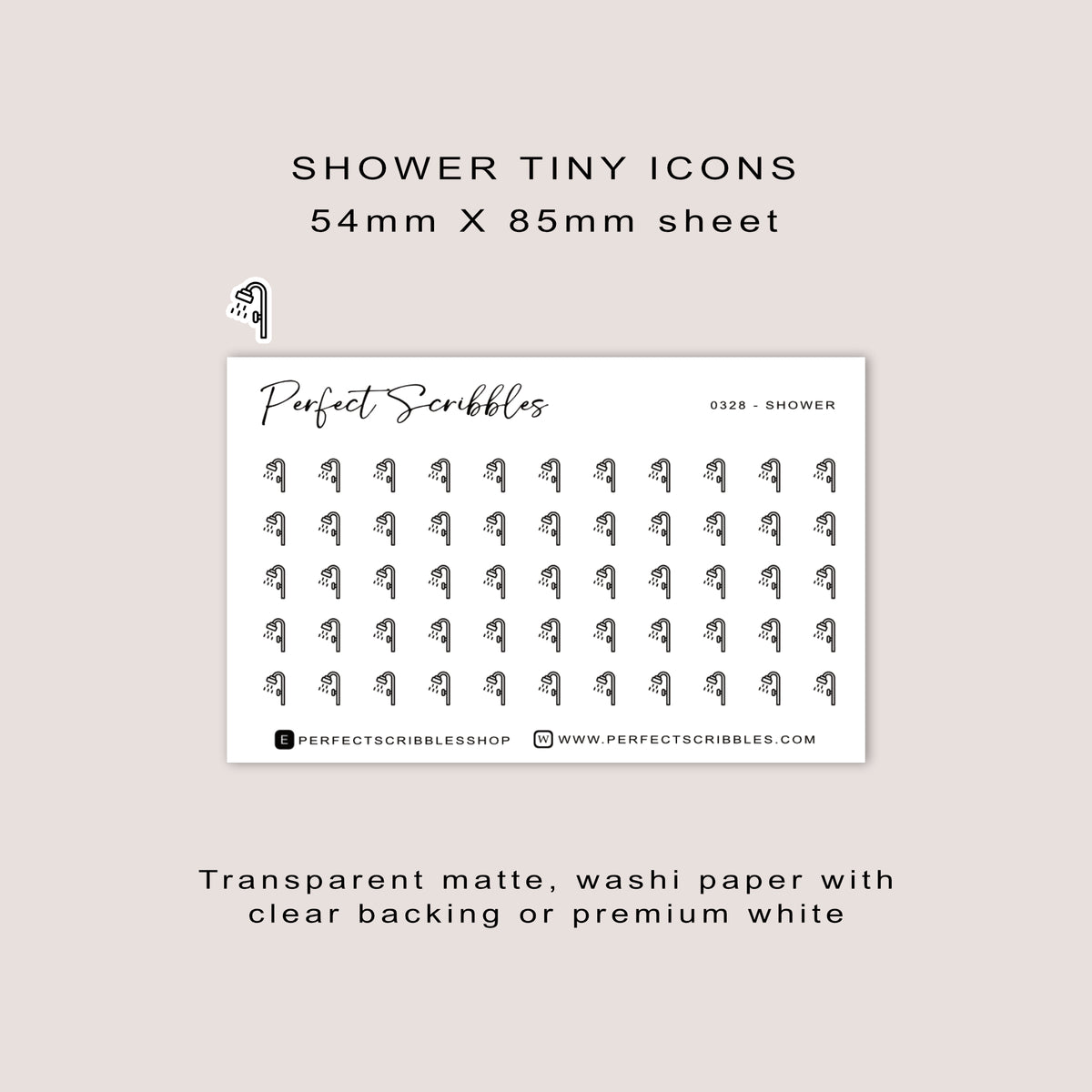 SHOWER tiny icon stickers | Minimal | Credit card size sheet