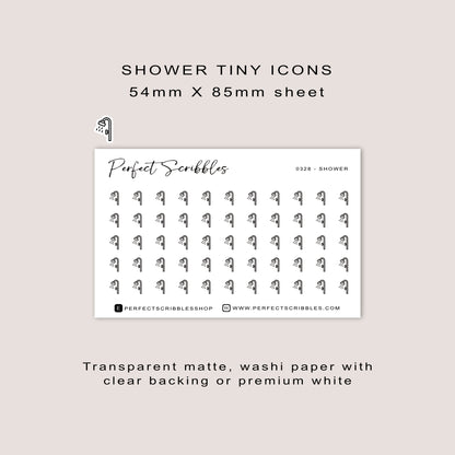 SHOWER tiny icon stickers | Minimal | Credit card size sheet