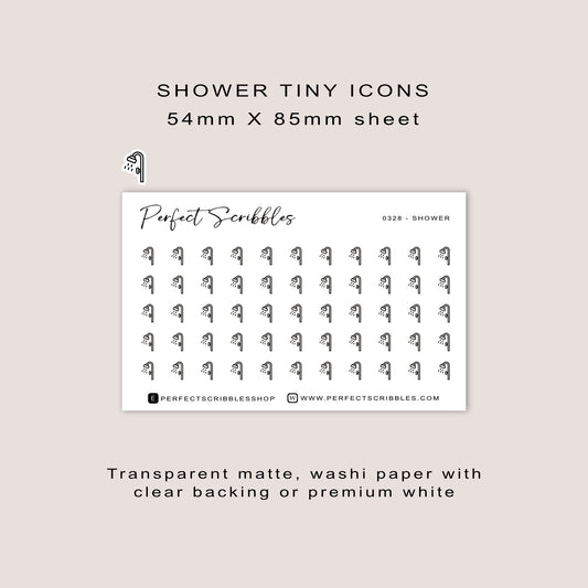 SHOWER tiny icon stickers | Minimal | Credit card size sheet