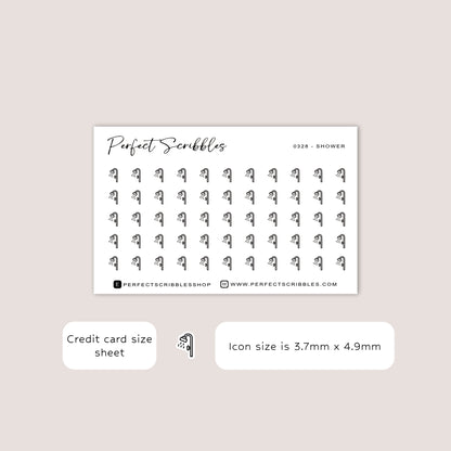 SHOWER tiny icon stickers | Minimal | Credit card size sheet