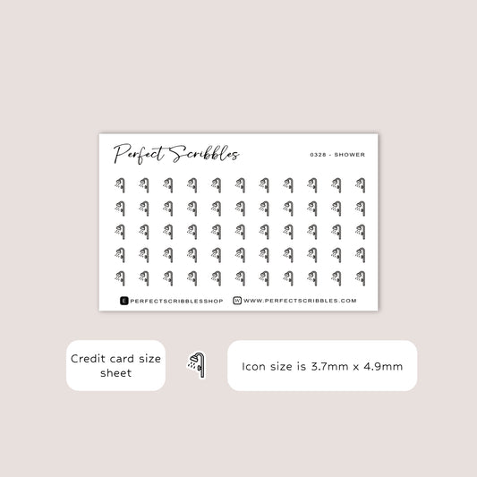 SHOWER tiny icon stickers | Minimal | Credit card size sheet