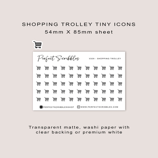 SHOPPING TROLLEY tiny icon planner stickers | Minimal | Credit card size sheet