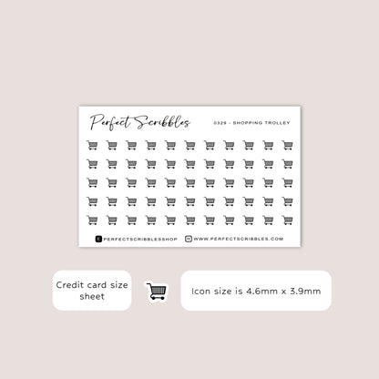 SHOPPING TROLLEY tiny icon planner stickers | Minimal | Credit card size sheet