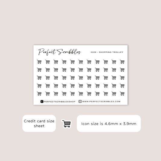 SHOPPING TROLLEY tiny icon planner stickers | Minimal | Credit card size sheet