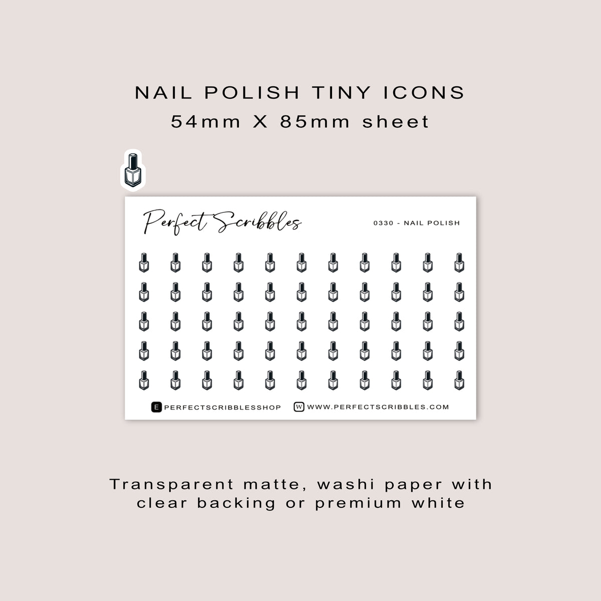 NAIL POLISH tiny icon planner stickers | Minimal | Credit card size sheet