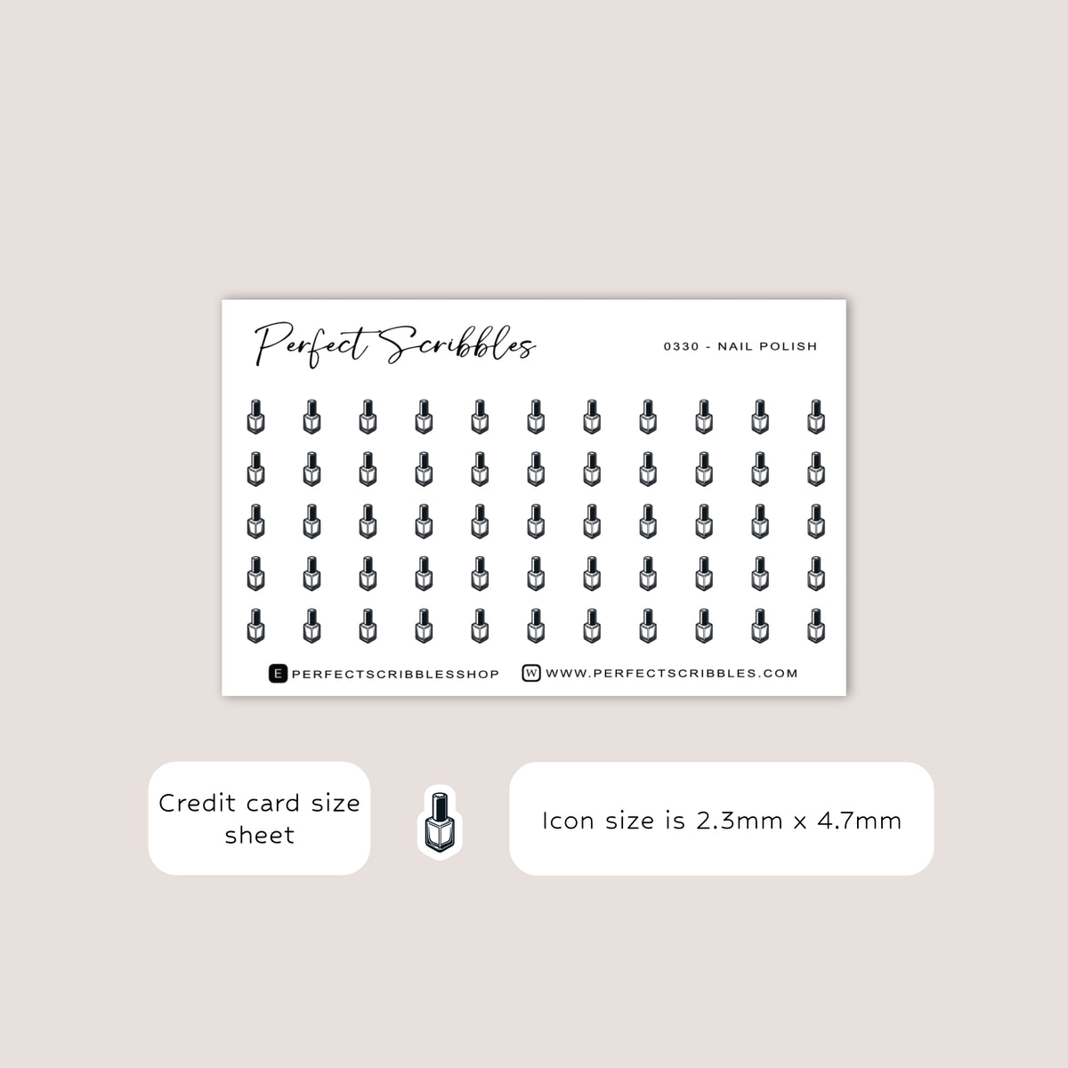NAIL POLISH tiny icon planner stickers | Minimal | Credit card size sheet