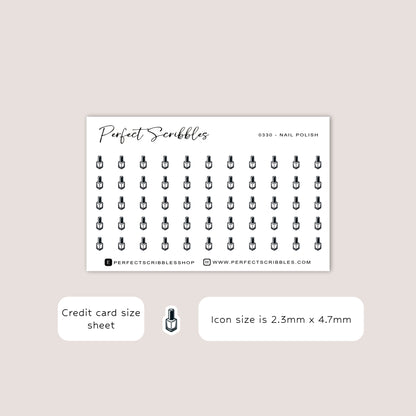 NAIL POLISH tiny icon planner stickers | Minimal | Credit card size sheet