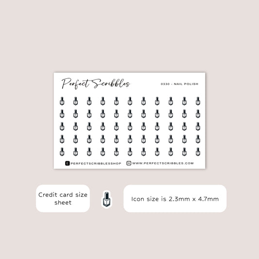 NAIL POLISH tiny icon planner stickers | Minimal | Credit card size sheet