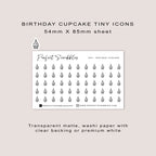 BIRTHDAY CUPCAKE tiny icon planner stickers | Minimal | Credit card size sheet