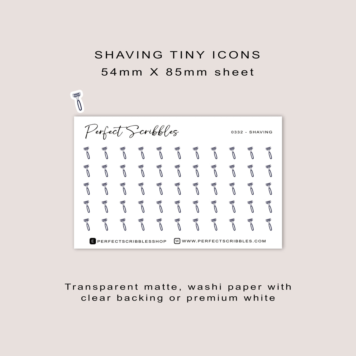 SHAVING tiny icon planner stickers | Minimal | Credit card size sheet
