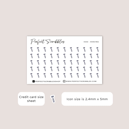 SHAVING tiny icon planner stickers | Minimal | Credit card size sheet