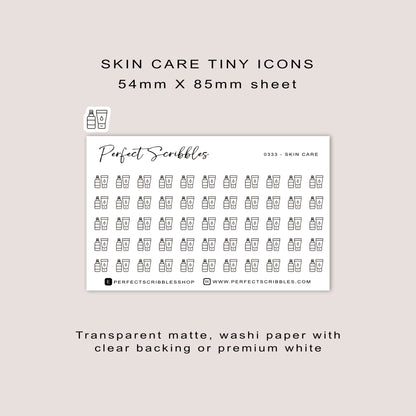 SKIN CARE tiny icon planner stickers | Minimal | Credit card size sheet