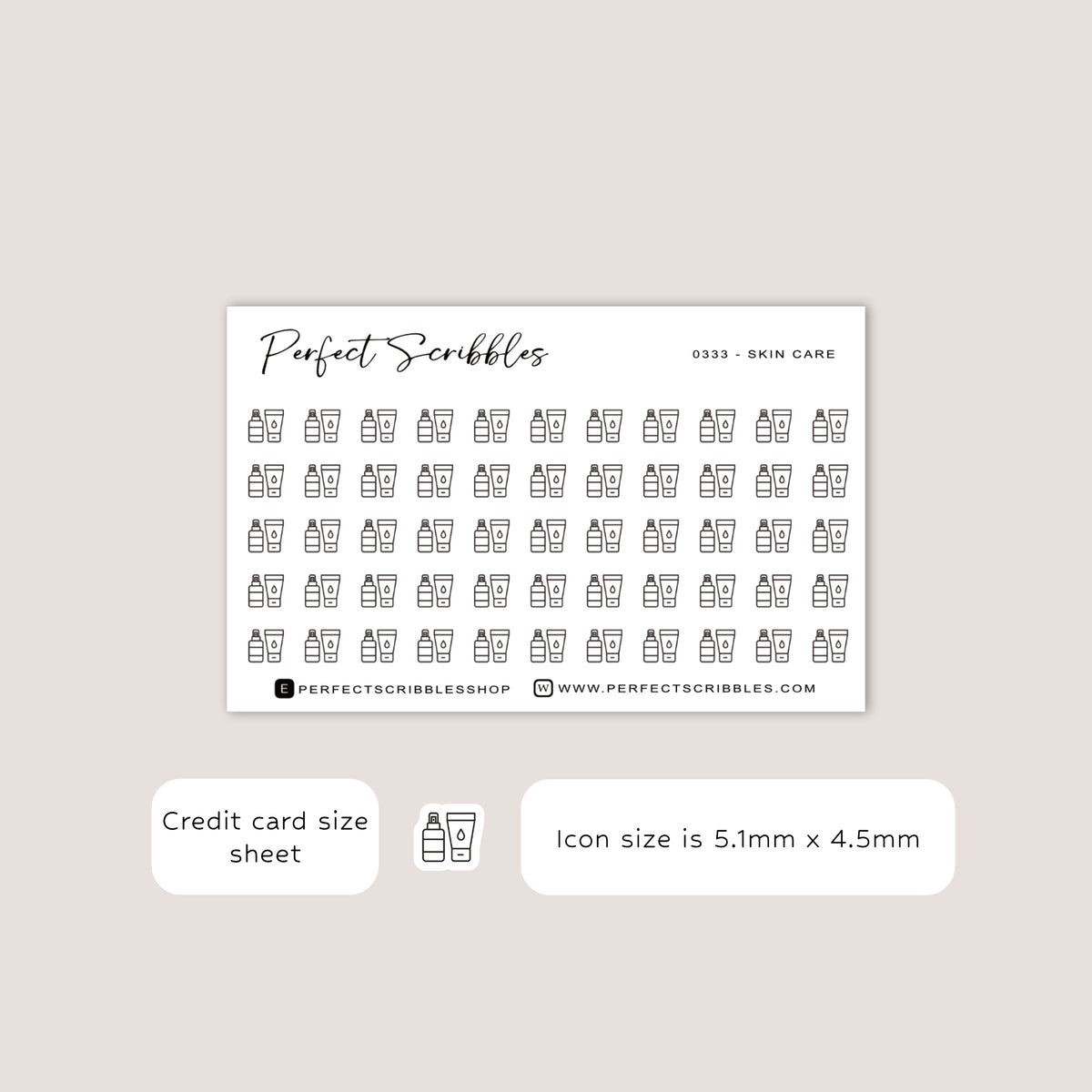 SKIN CARE tiny icon planner stickers | Minimal | Credit card size sheet