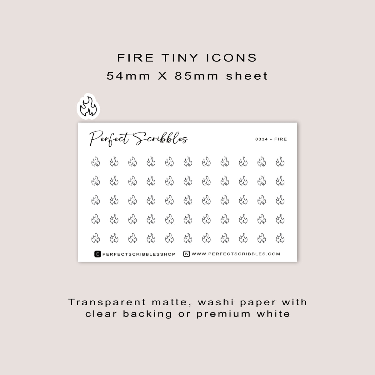 FIRE tiny icon planner stickers | Minimal | Credit card size sheet