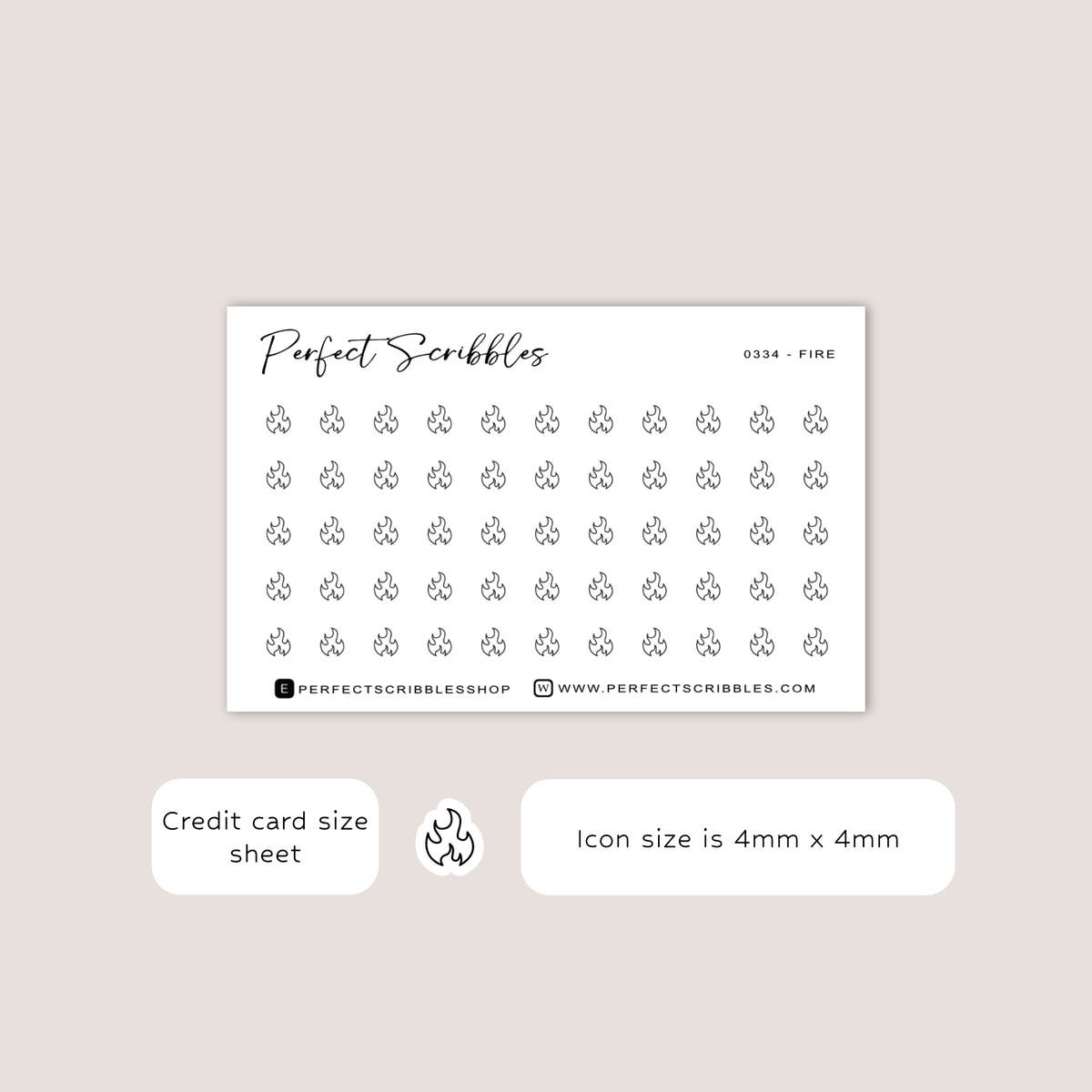 FIRE tiny icon planner stickers | Minimal | Credit card size sheet