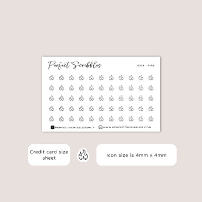 FIRE tiny icon planner stickers | Minimal | Credit card size sheet