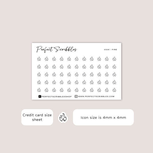 FIRE tiny icon planner stickers | Minimal | Credit card size sheet