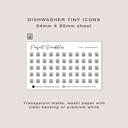 DISHWASHER tiny icon planner stickers | Minimal | Credit card size sheet
