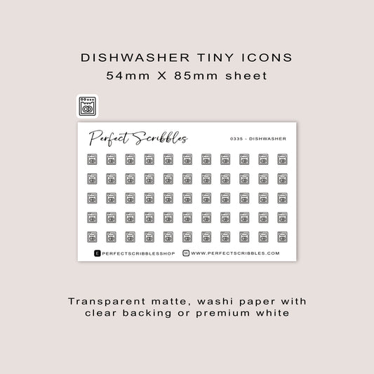 DISHWASHER tiny icon planner stickers | Minimal | Credit card size sheet