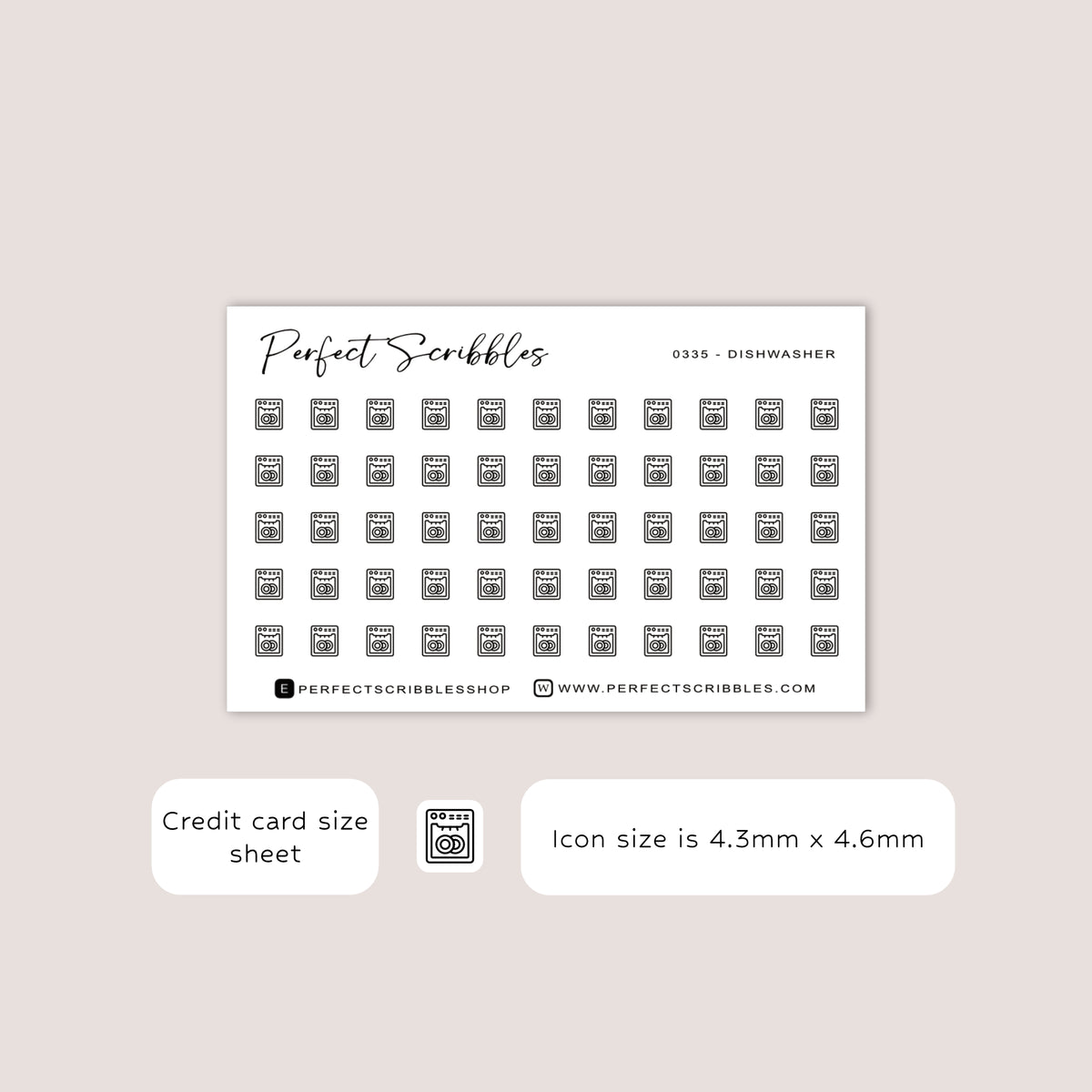 DISHWASHER tiny icon planner stickers | Minimal | Credit card size sheet