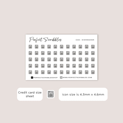 DISHWASHER tiny icon planner stickers | Minimal | Credit card size sheet