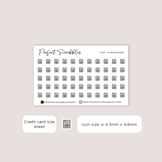 DISHWASHER tiny icon planner stickers | Minimal | Credit card size sheet