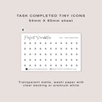 TASK COMPLETED tiny icon planner stickers | Minimal | Credit card size sheet