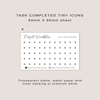 TASK COMPLETED tiny icon planner stickers | Minimal | Credit card size sheet