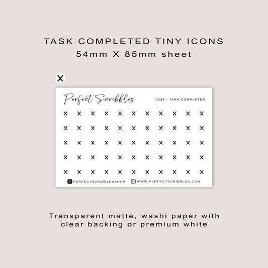 TASK COMPLETED tiny icon planner stickers | Minimal | Credit card size sheet