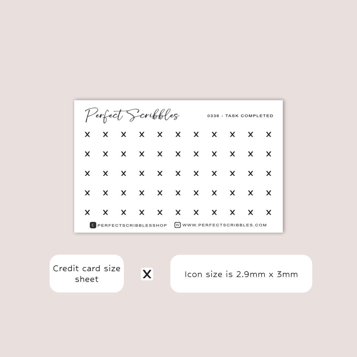 TASK COMPLETED tiny icon planner stickers | Minimal | Credit card size sheet