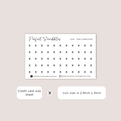 TASK COMPLETED tiny icon planner stickers | Minimal | Credit card size sheet
